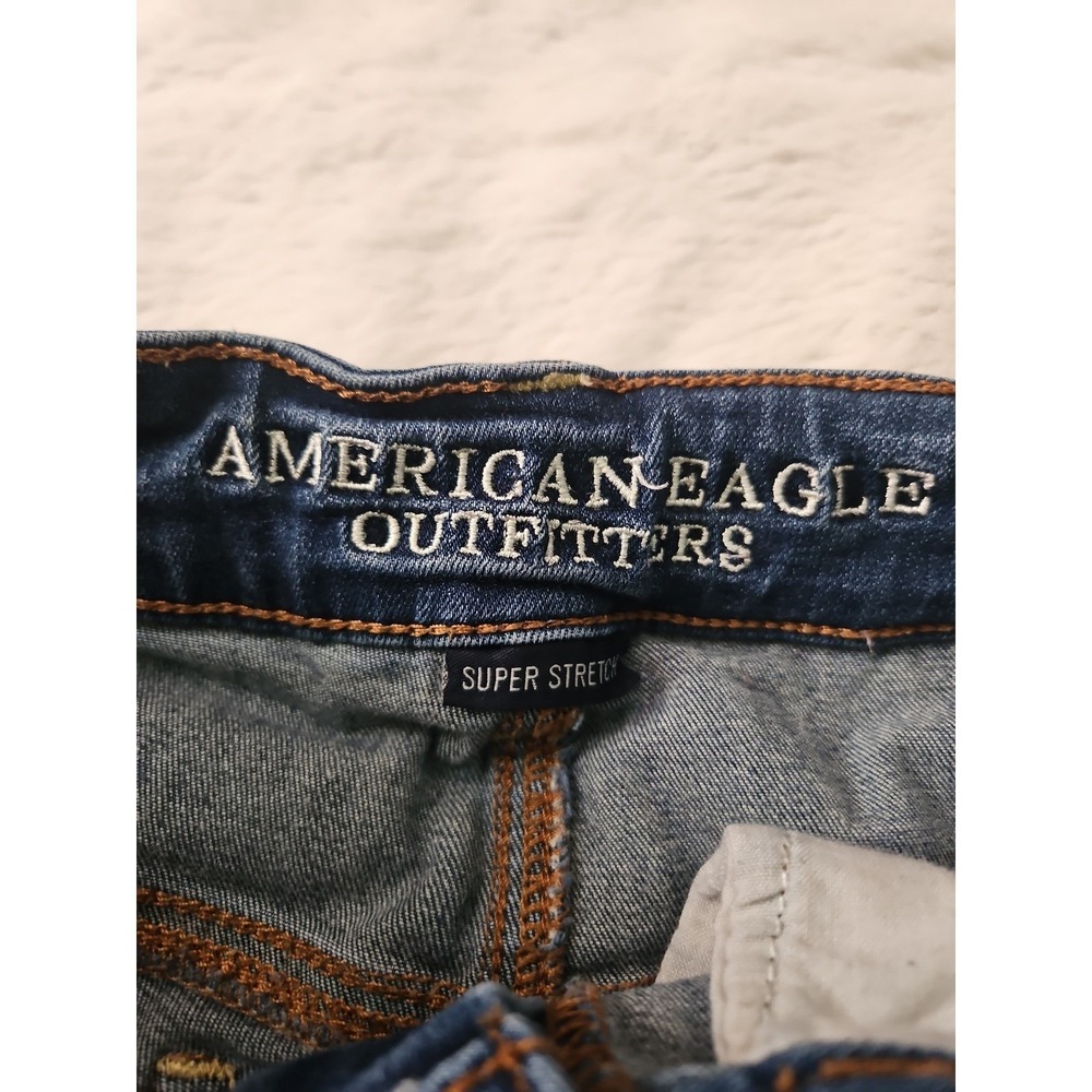American Eagle Super Stretch Denim Shorts Womens Size 4 Hi-Rise Distressed Blue - Picture 3 of 12